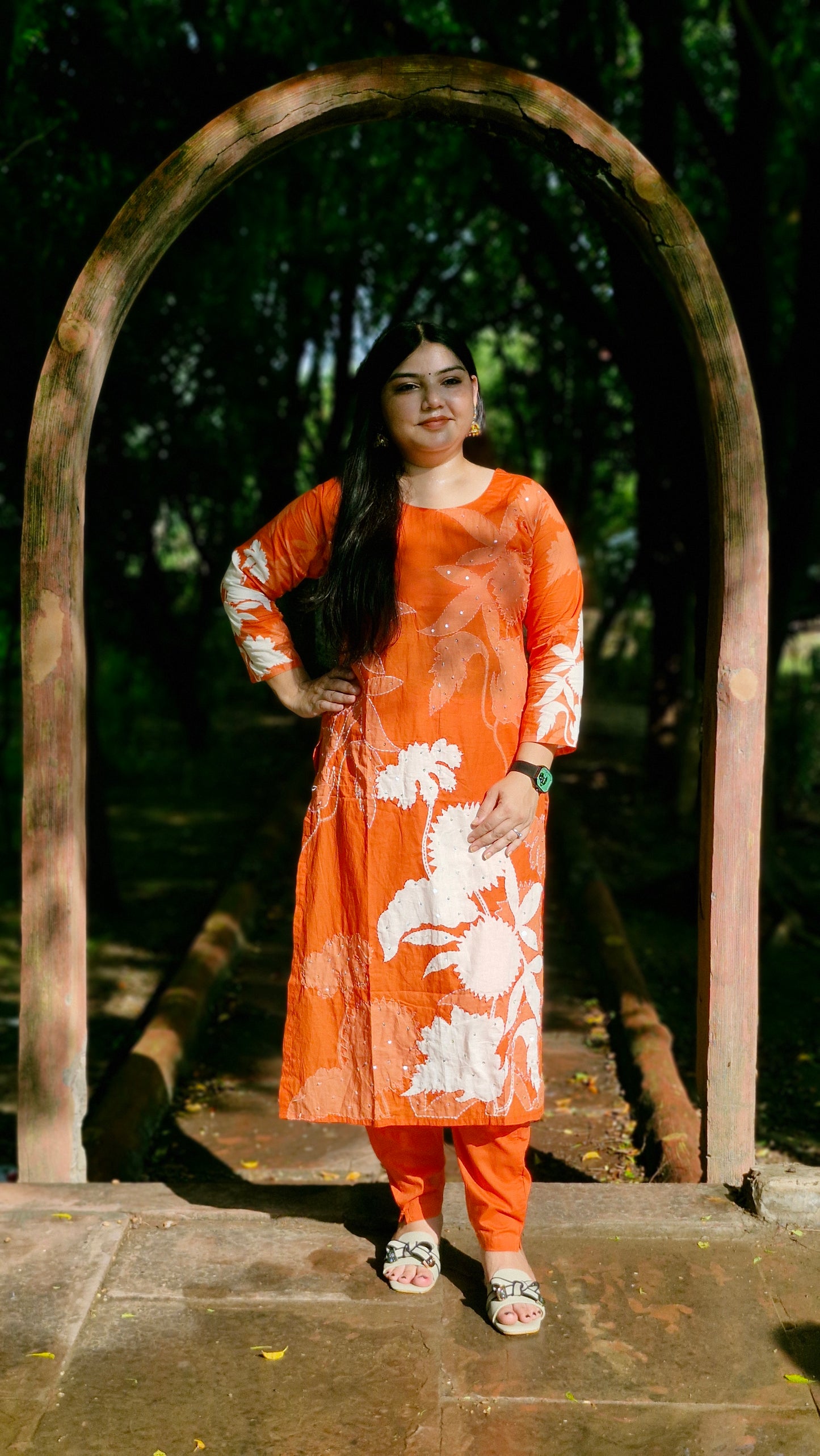 Kesari Bloom Cotton Three-Piece Suit with Elegant Thread Work