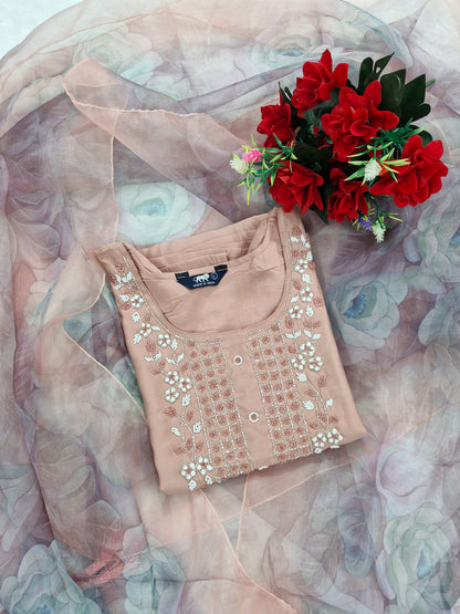 Blush Bloom pastel pink Embroidered Suit Set