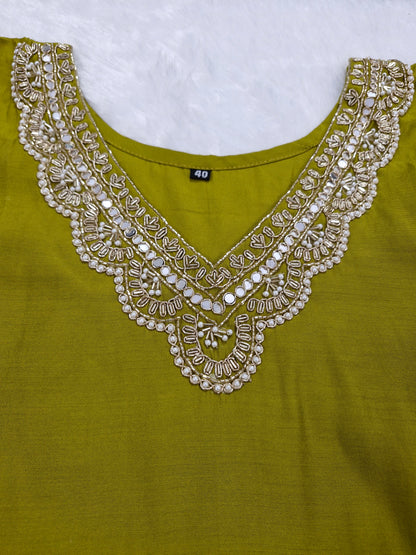 Elegant Olive Green Embroidered Suit Set