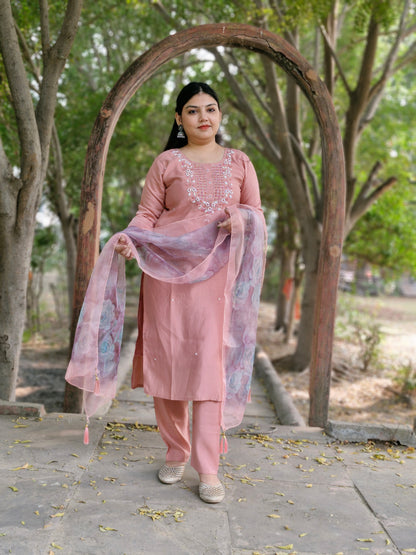 Blush Bloom pastel pink Embroidered Suit Set