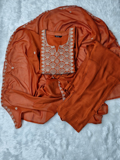 Rust Orange Elegance Embroidered Suit Set