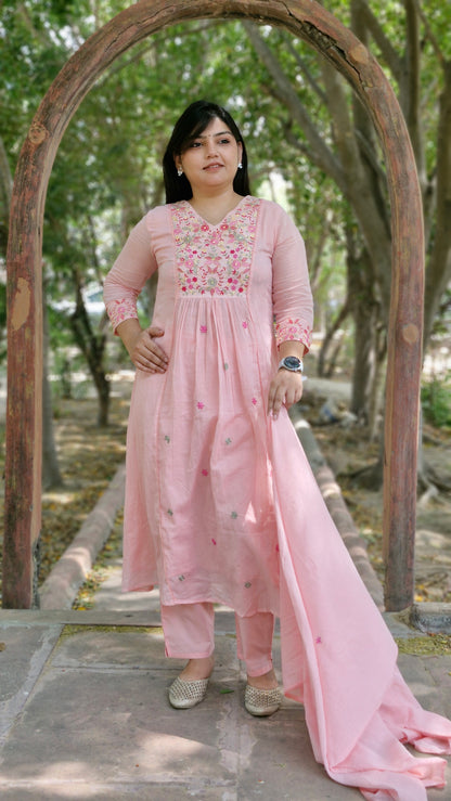 Malmal Cotton Light Pink Embroidered Suit Set