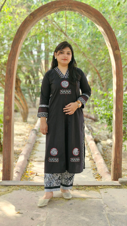 Ajrakh Print Style with Thread Embroidery Suit Set