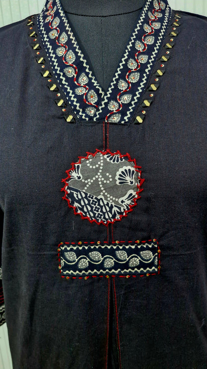 Ajrakh Print Style with Thread Embroidery Suit Set