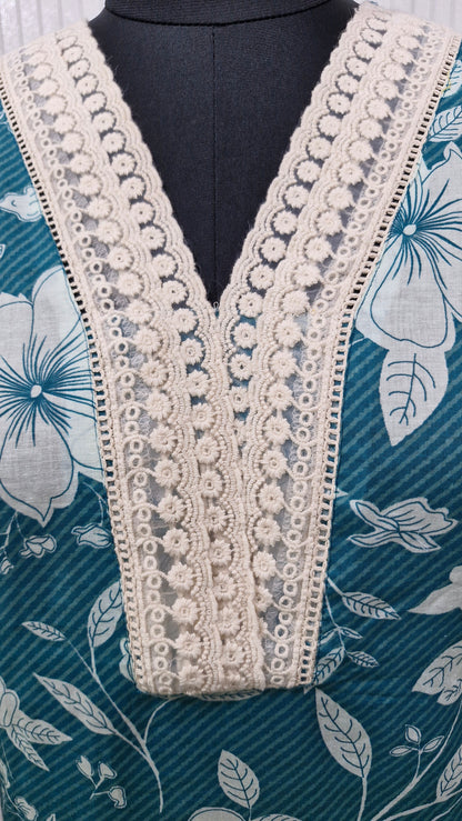 Gulnoor Teal Blossom Cotton Suit Set
